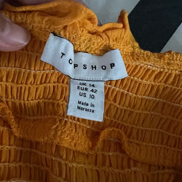Topshop shirred ruffle midi dress in ochre size 8 - Picture 7 of 8